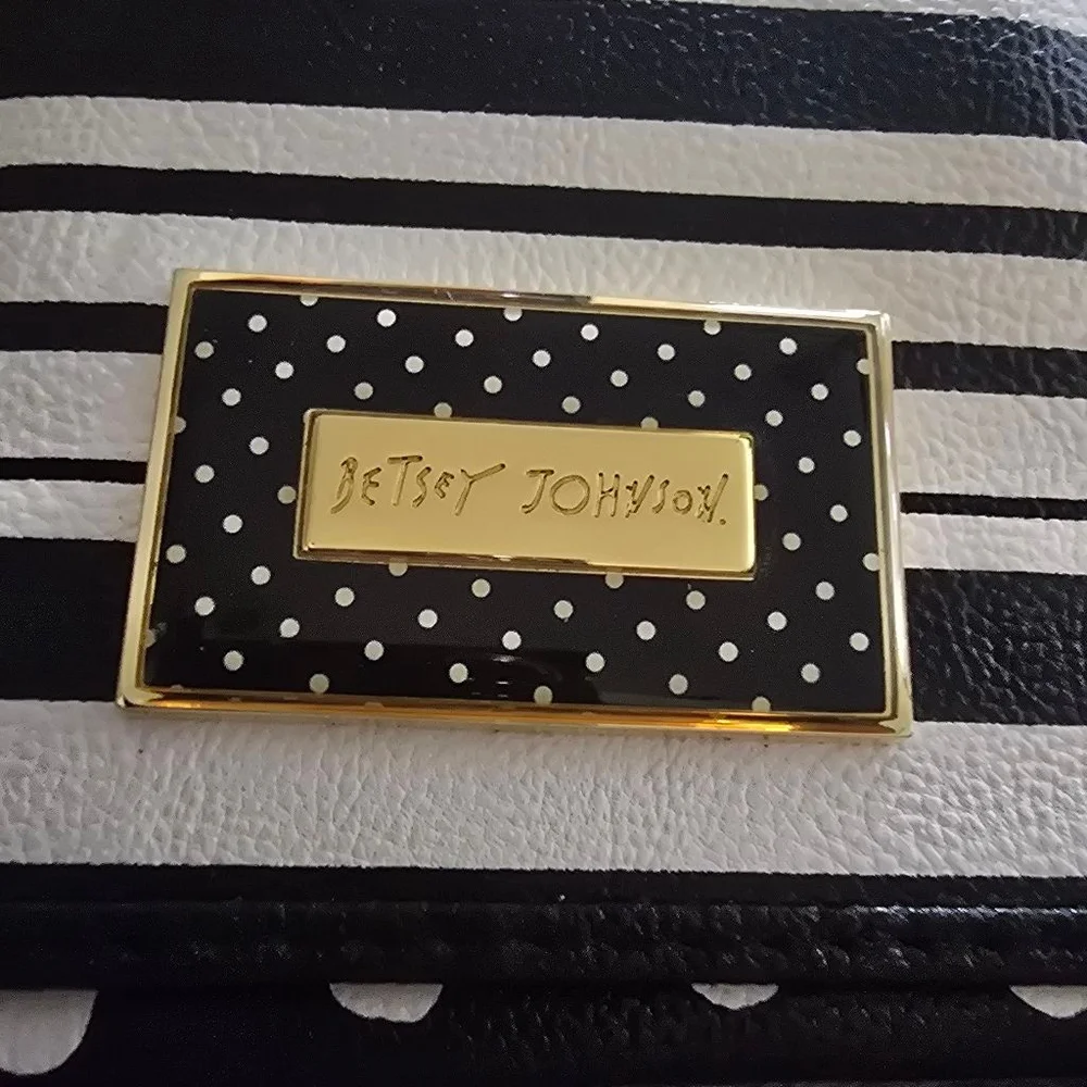 Rare Betsey Johnson Y2K Crossbody Bag Black White Striped Polka Dot Chain Bow